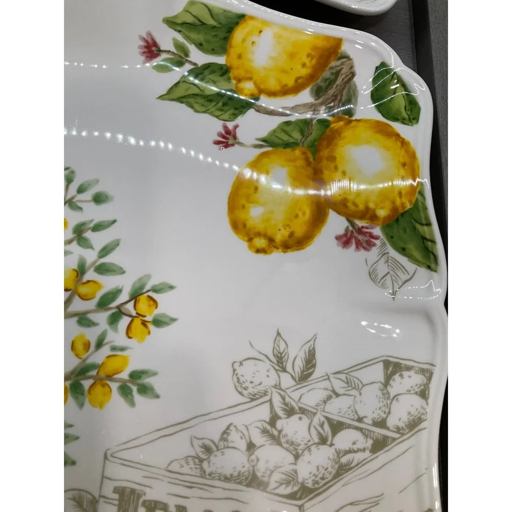 LARGE MAXCERA LEMON TREE SKETCH SQUARE DINNER PLATES‎